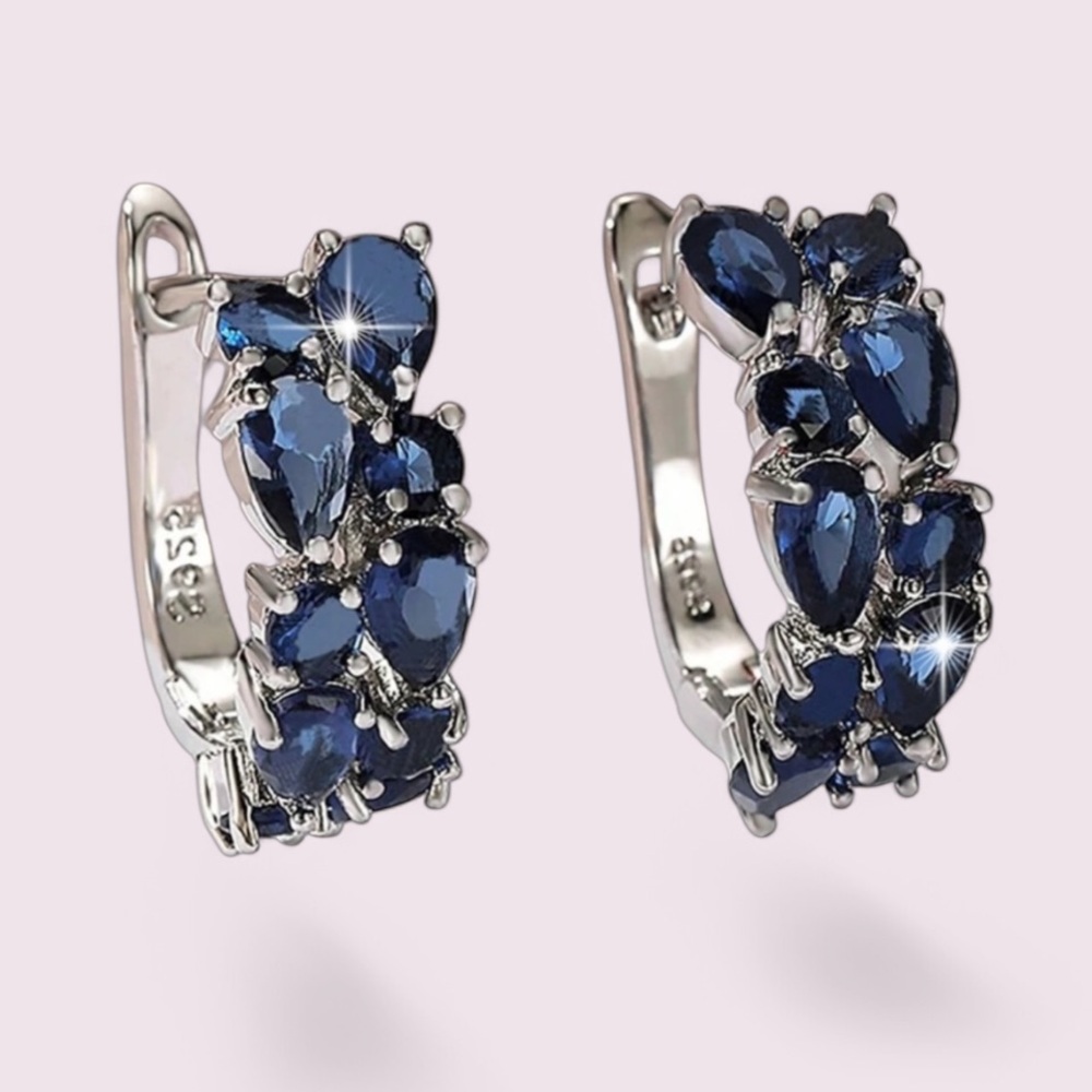Gorgeous Royal Blue Diamond CZ Hoop Earrings in Sterling Silver - Picture 7 of 9